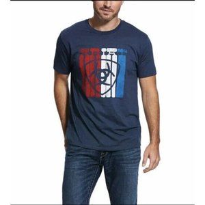 Ariat Mens Large Standing Tall Short Sleeve T-Shirt Red White Blue Navy Logo‎
